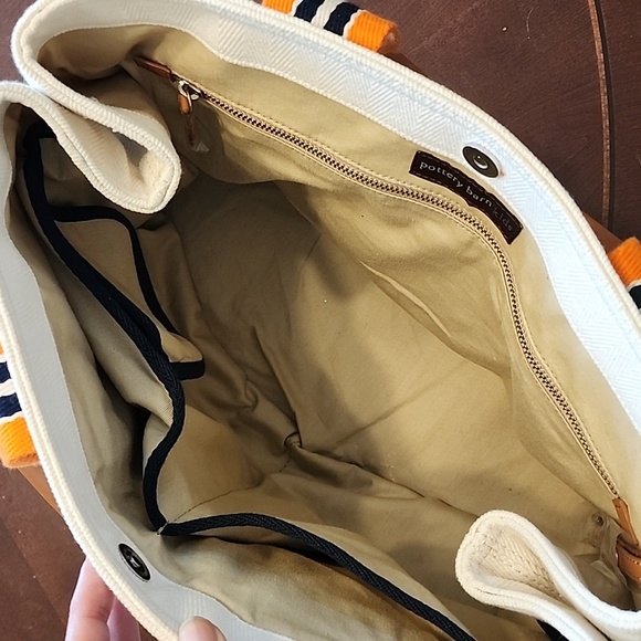 ‼️NWOT Pottery Barn White and Orange Seacliff Canvas Tote with Striped Handles - Picture 14 of 17